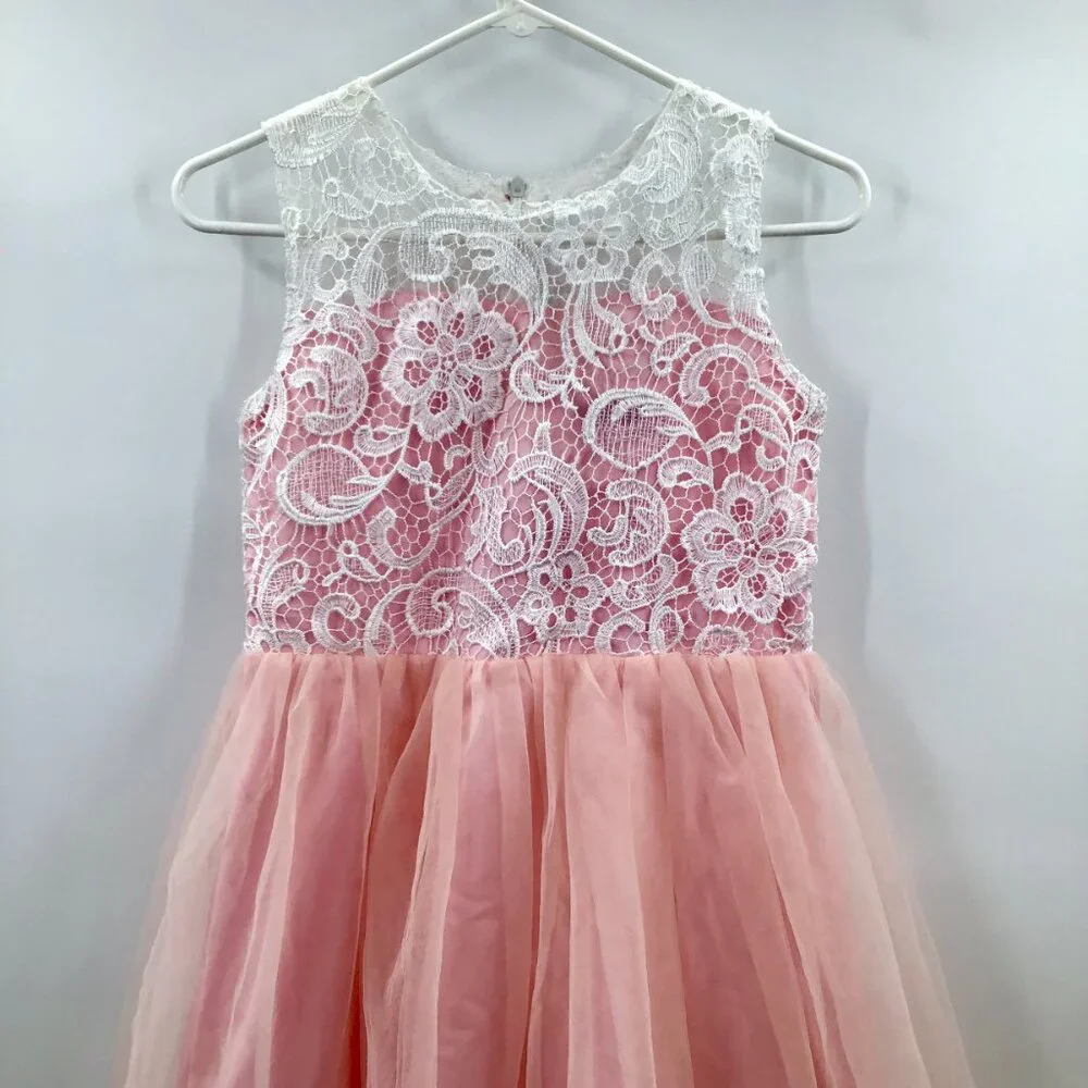 Pink Party Dress for a Princess! White Lace Tulle Ballgown Easter Flower Girl - Picture 3 of 15